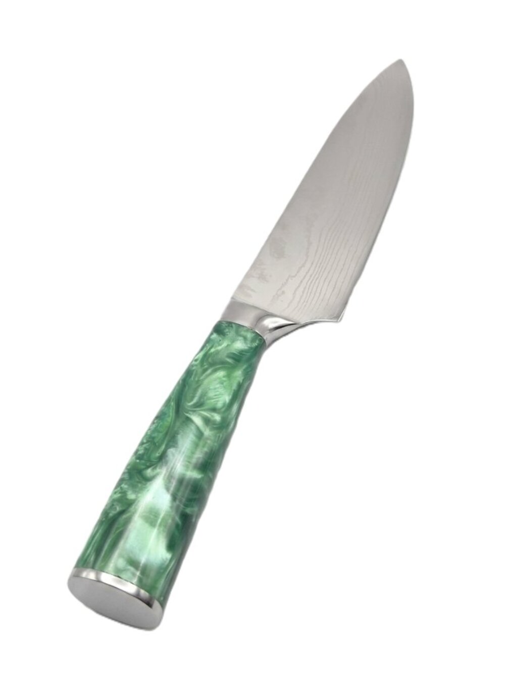 Chef's Knife, 8 Inch Stainless Steel Blade, Green Marbled Resin Handle, Gift Box